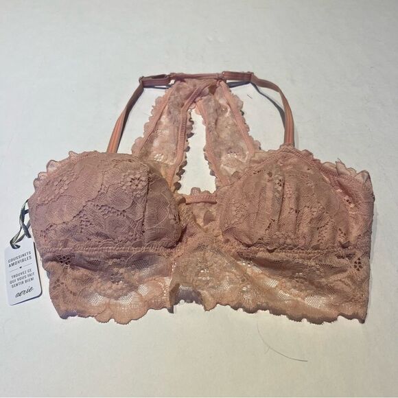 Aerie Bralette Size Small Pastel Orange, Lacy racerback, padded - Picture 1 of 8